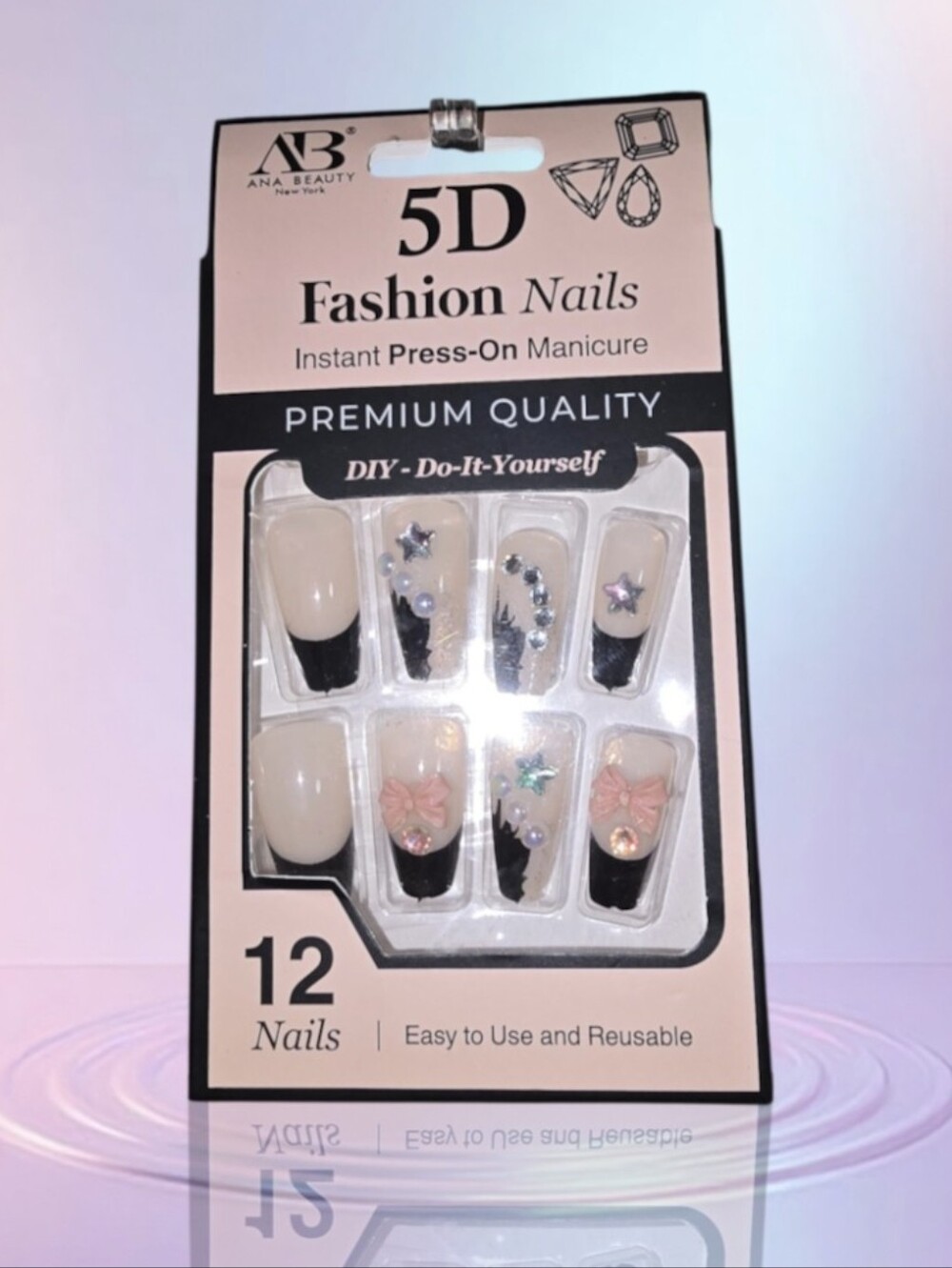 #3 Ana Beauty 5D Fashion Press-On Nails - Nude & Black Accent